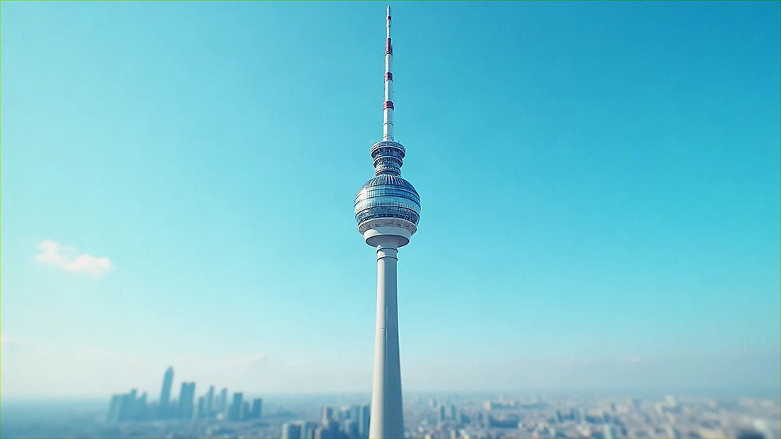 Torre de telecomunicaciones 5G en paisaje urbano moderno