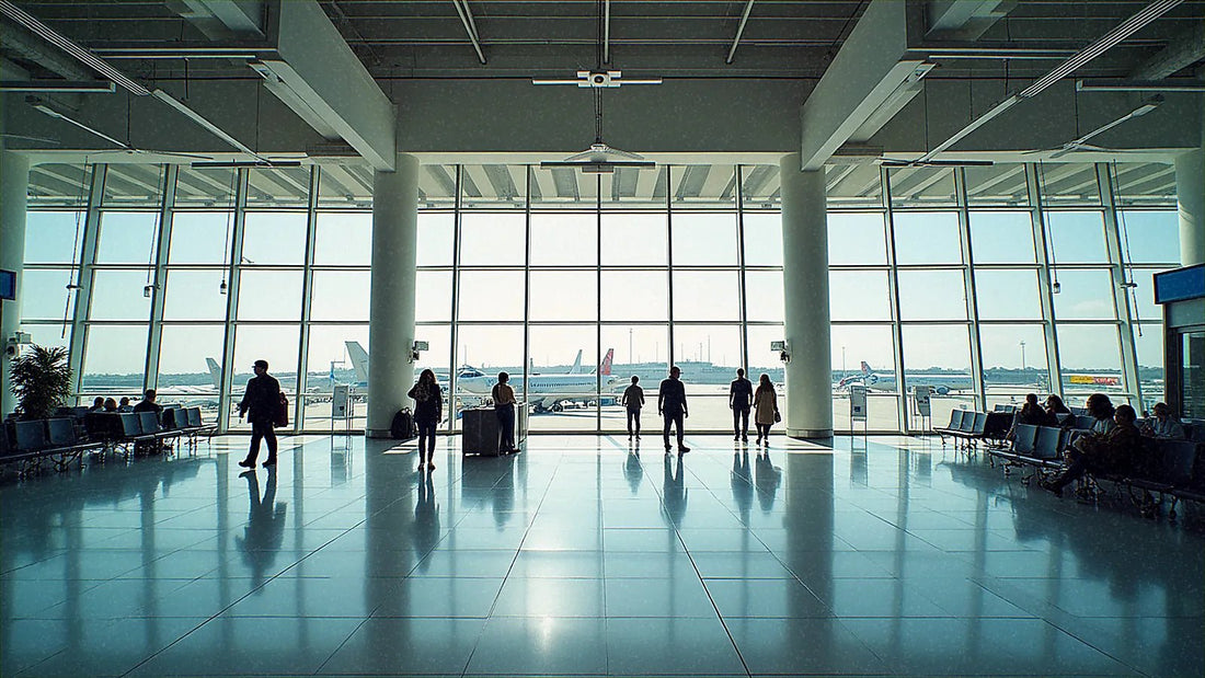 Terminal de aeropuerto moderna con pasajeros