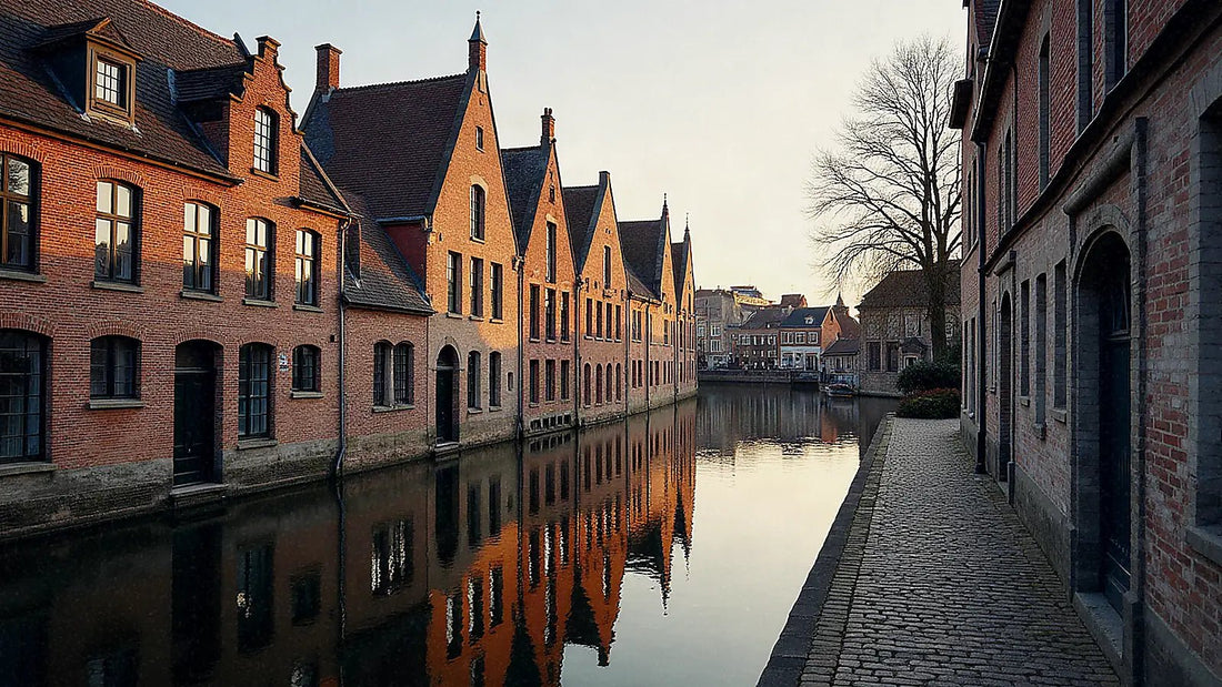 Canales medievales de Brujas al atardecer