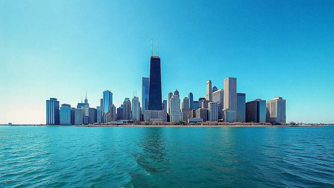 Rascacielos de Chicago reflejados en el lago Michigan