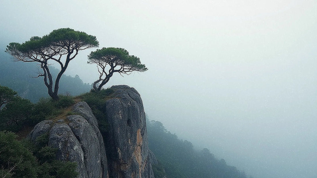 Pinos entre la niebla en una montaña china