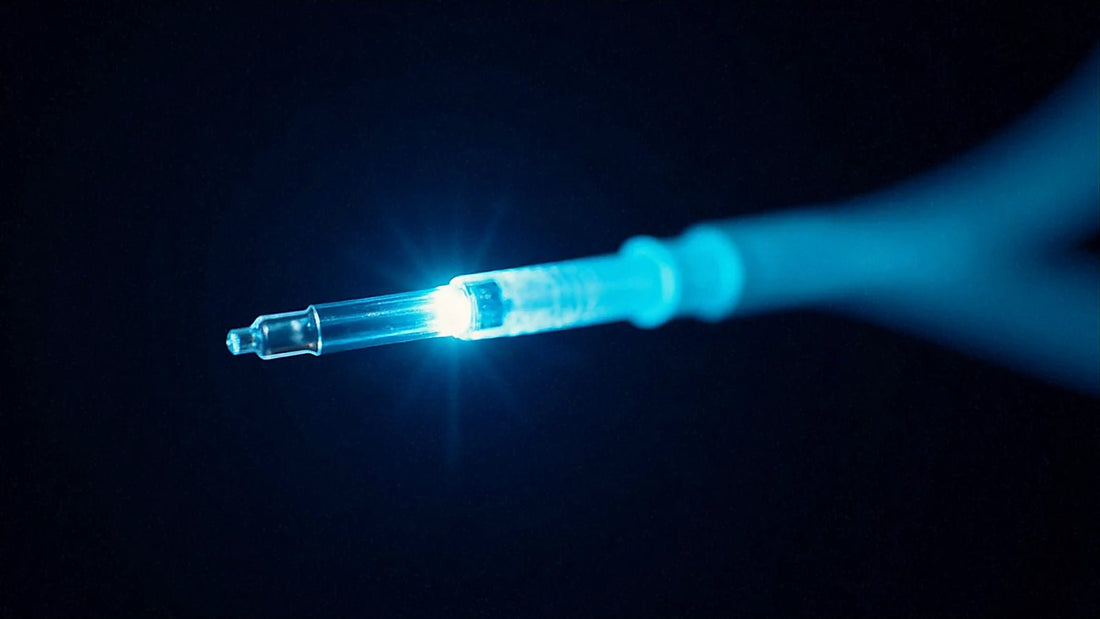 Cable de fibra óptica con luz azul brillante