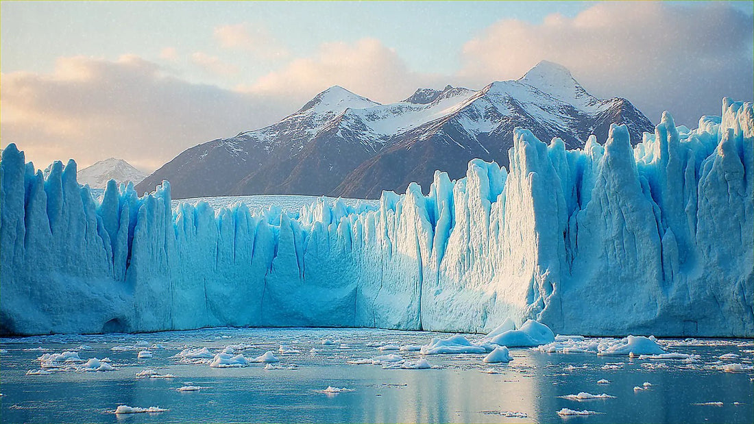 Fiordo glaciar en Groenlandia con icebergs flotantes