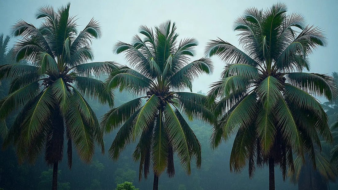 Palmeras bajo la luz del monzón en la India