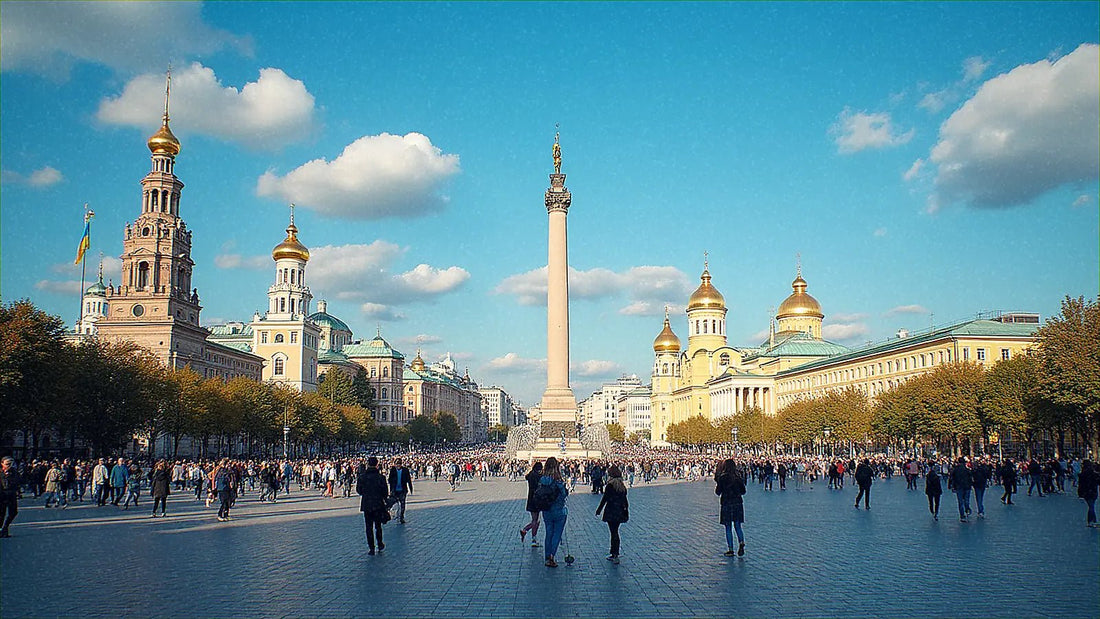 Plaza de la Independencia en Kiev con cúpulas doradas