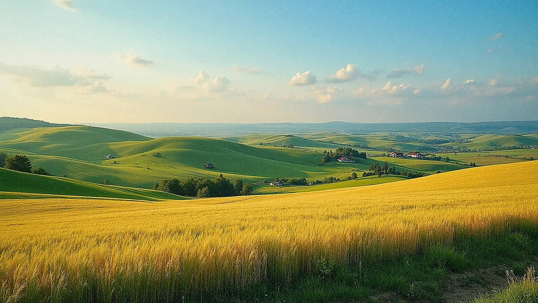 Colinas verdes del campo moldavo bajo cielo azul