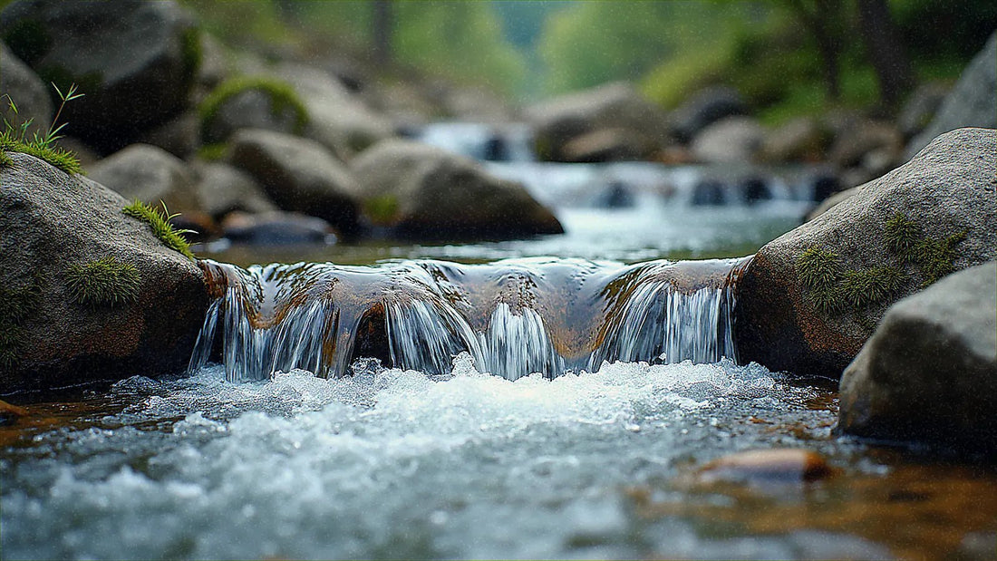 Arroyo de montaña fluyendo entre rocas