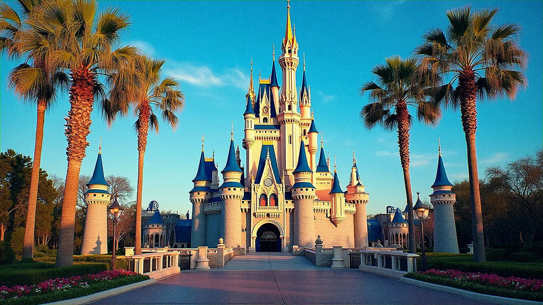Castillo de parque temático en Orlando al atardecer