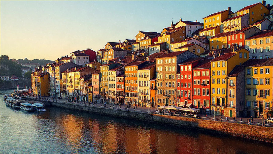 Casas coloridas de la Ribeira de Oporto junto al río Duero