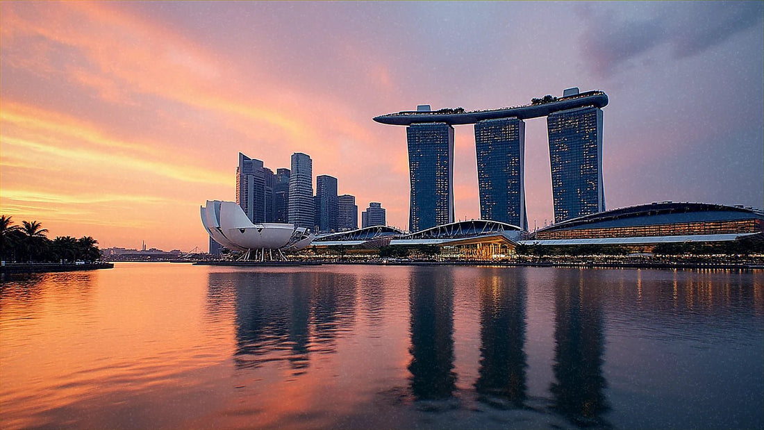 Rascacielos de Marina Bay en Singapur al atardecer
