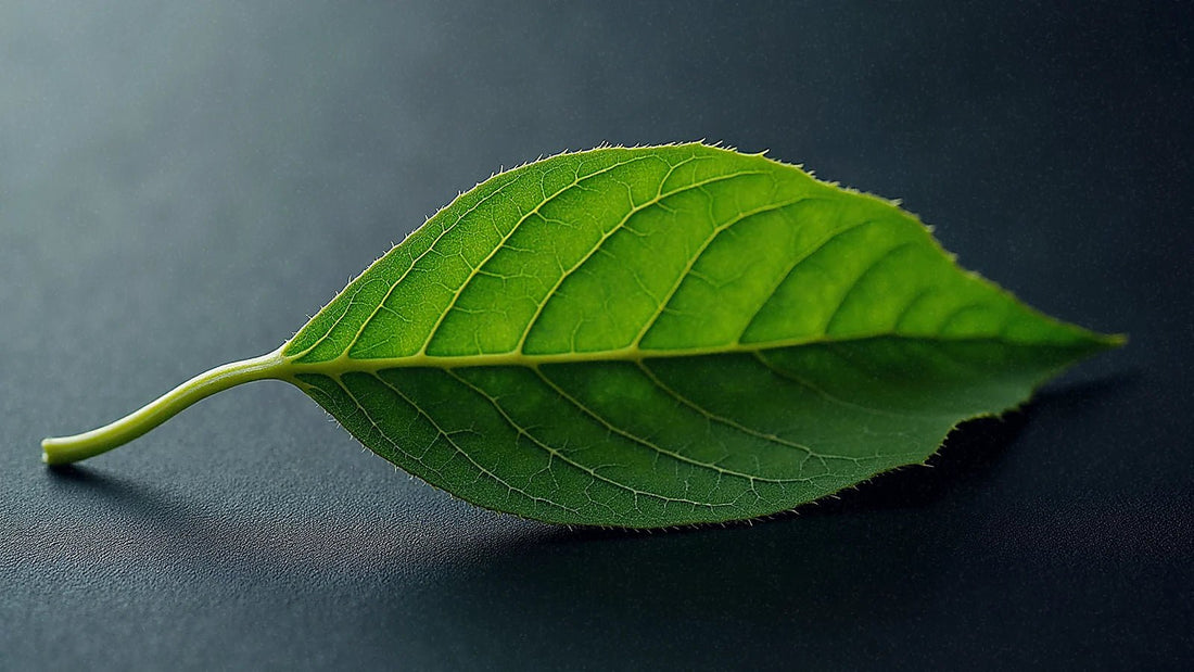 Una hoja verde sobre fondo negro