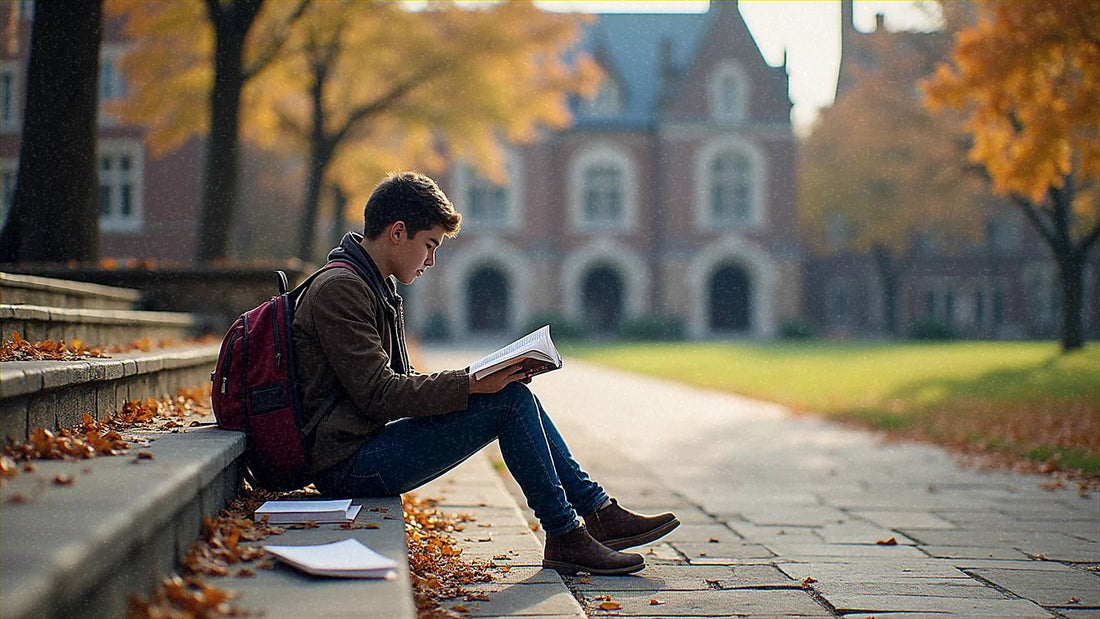Estudiante con libros en campus universitario