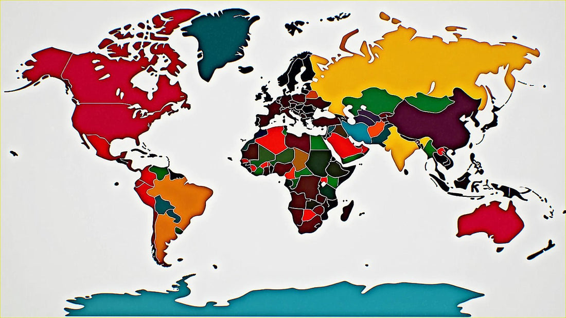 Mapa mundial con continentes en diferentes colores