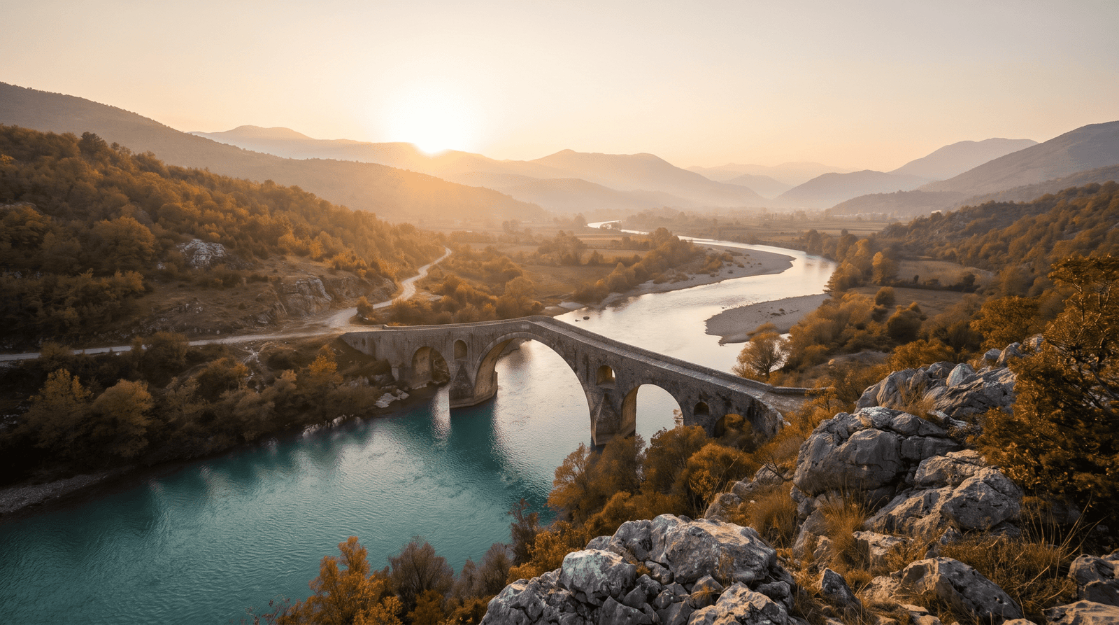 Paisaje de Albania con cobertura 4G/5G de la eSIM de PuraSIM
