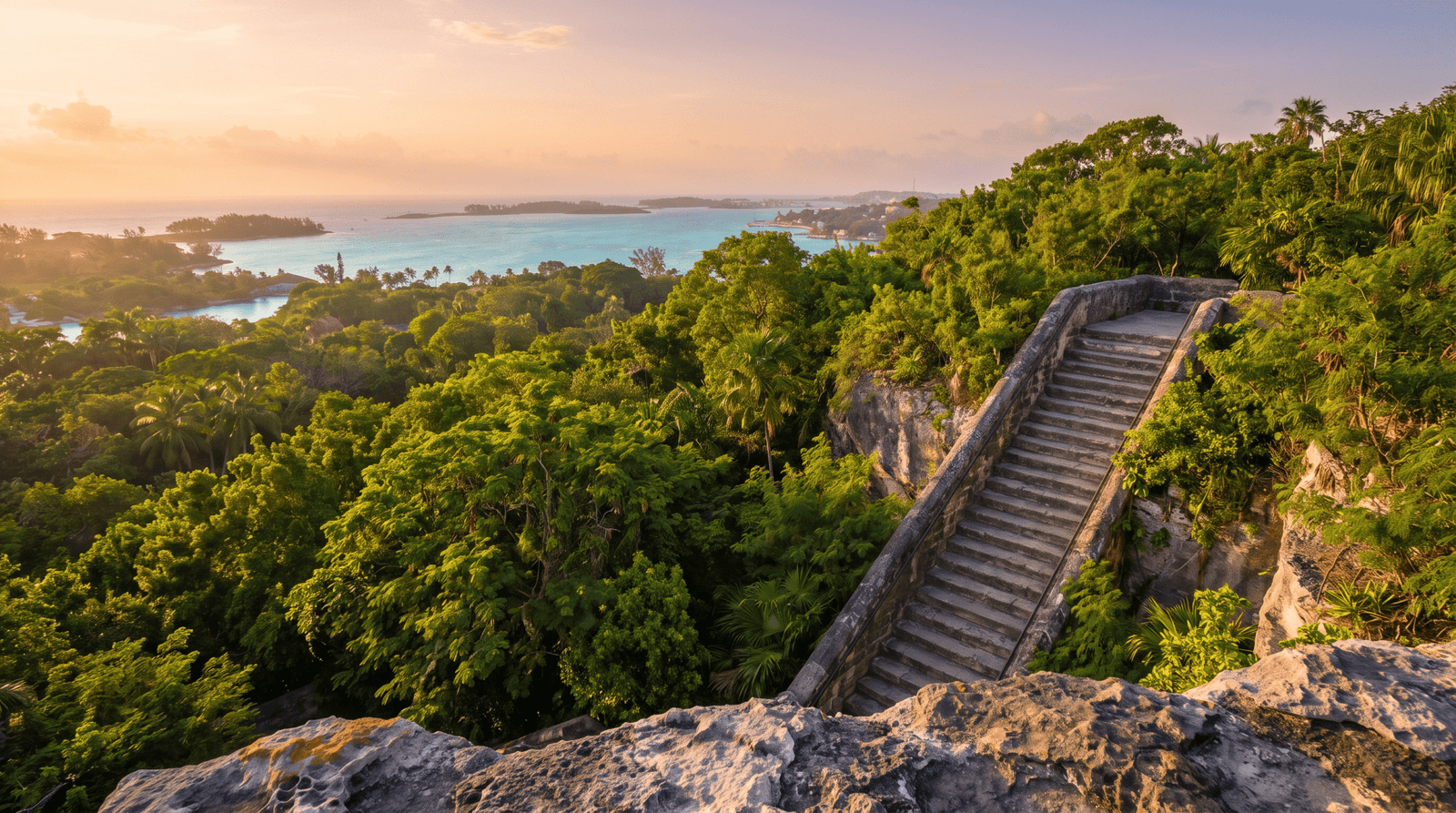 Paisaje de Bahamas con cobertura 4G/5G de la eSIM de PuraSIM