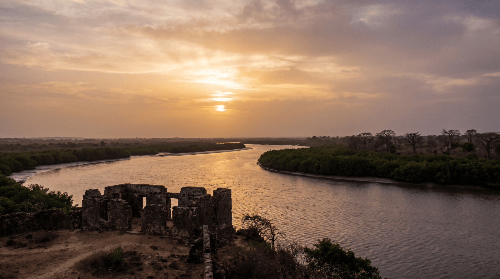 Paisaje de Gambia con cobertura 4G/5G de la eSIM de PuraSIM