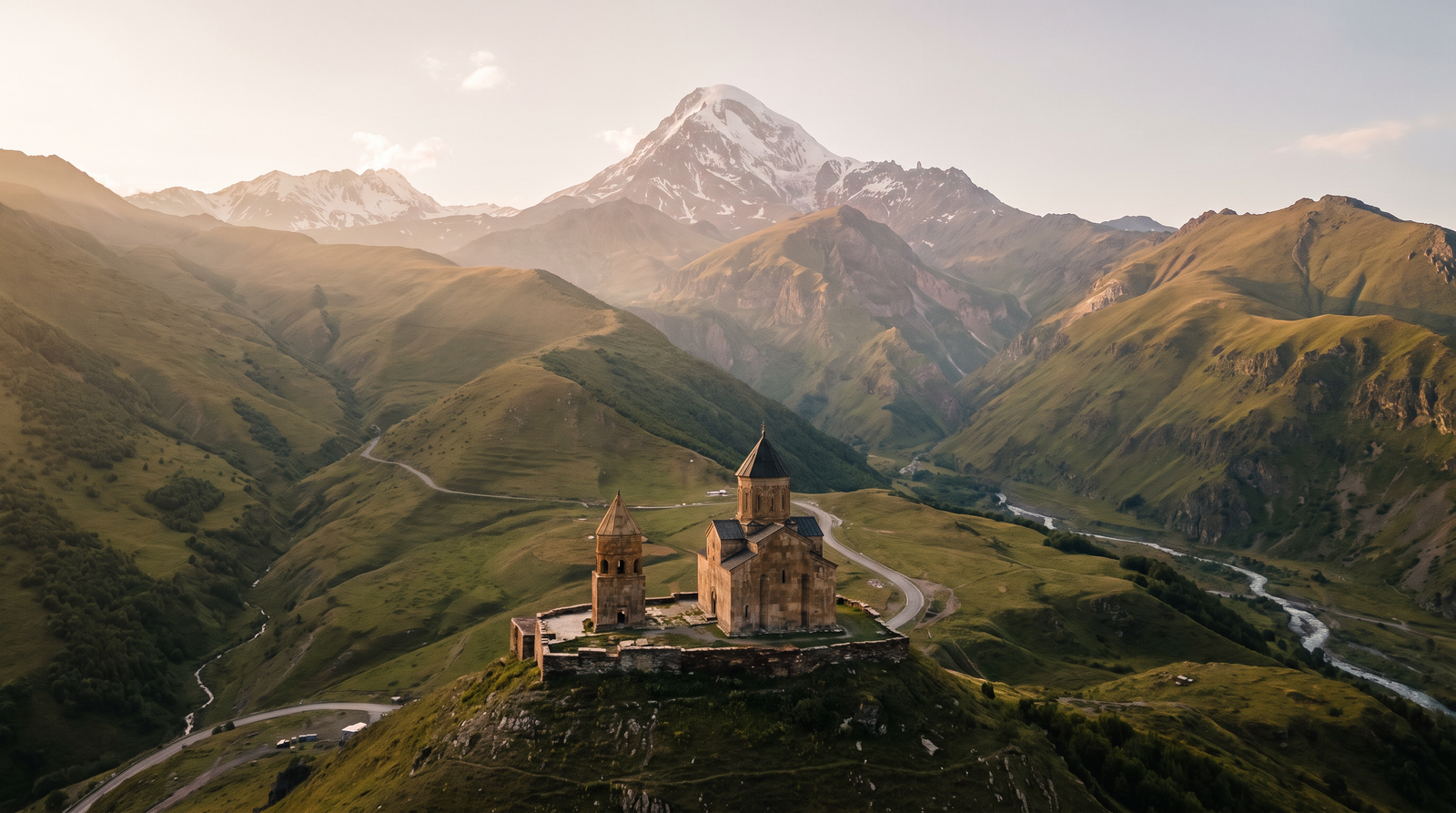Paisaje de Georgia con cobertura 4G/5G de la eSIM de PuraSIM