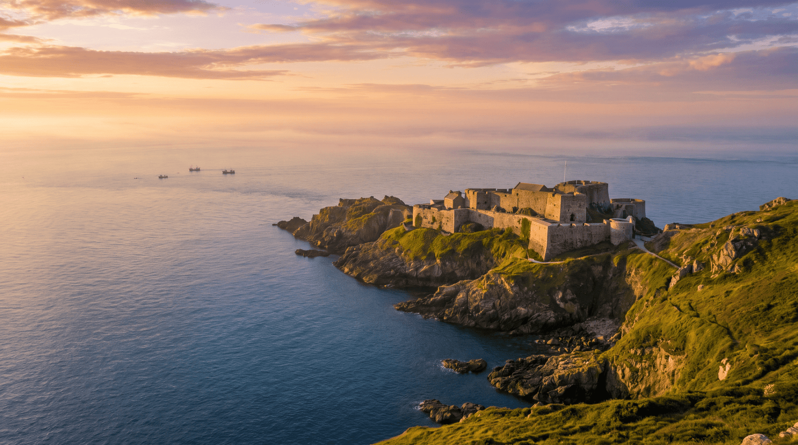 Paisaje de Guernsey con cobertura 4G/5G de la eSIM de PuraSIM