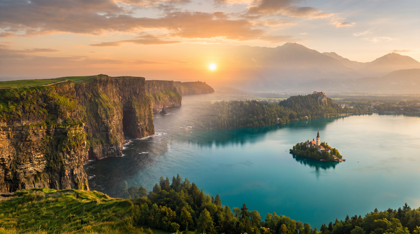Paisaje de Irlanda y Eslovenia con cobertura 4G/5G de la eSIM de PuraSIM