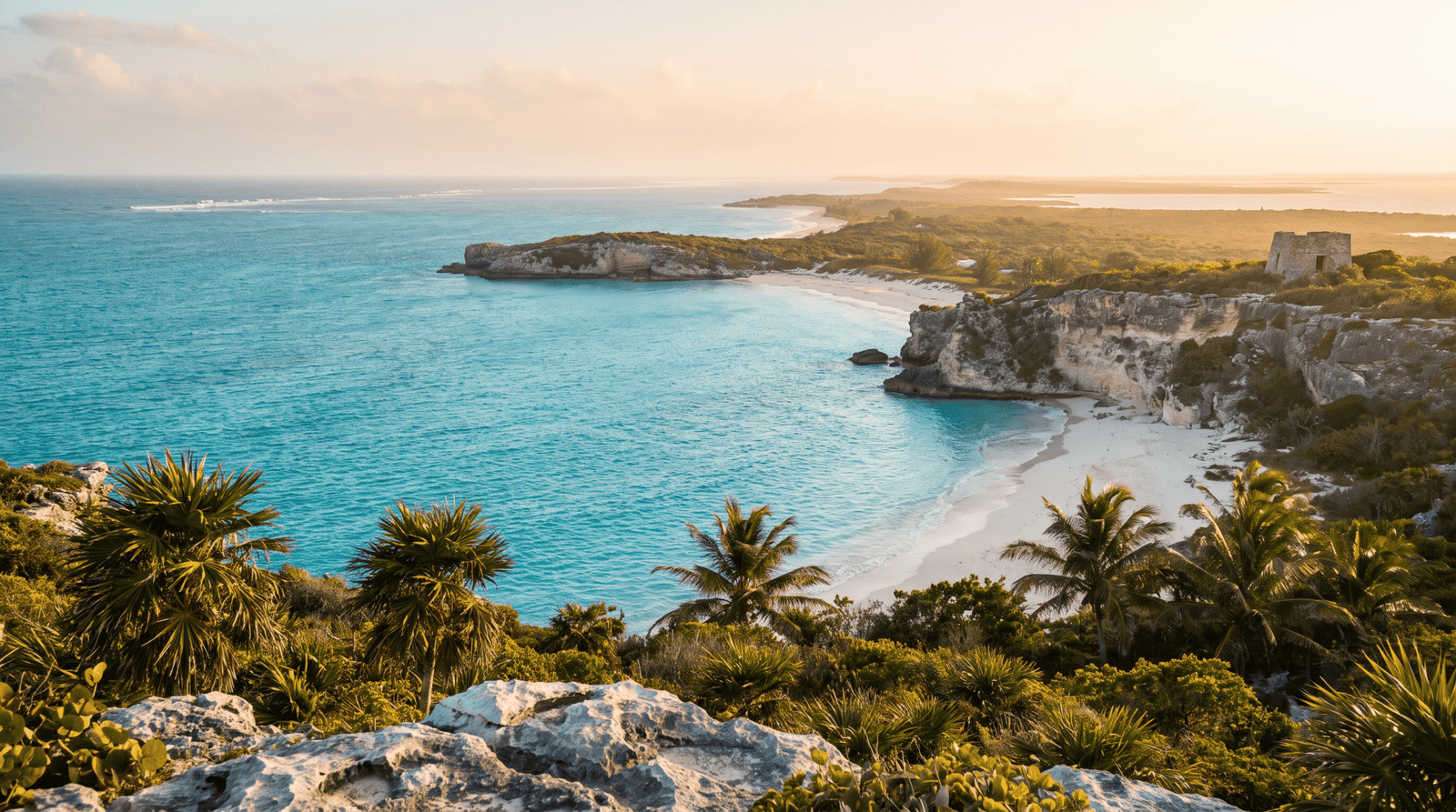 Paisaje de Islas Turcas y Caicos con cobertura 4G/5G de la eSIM de PuraSIM