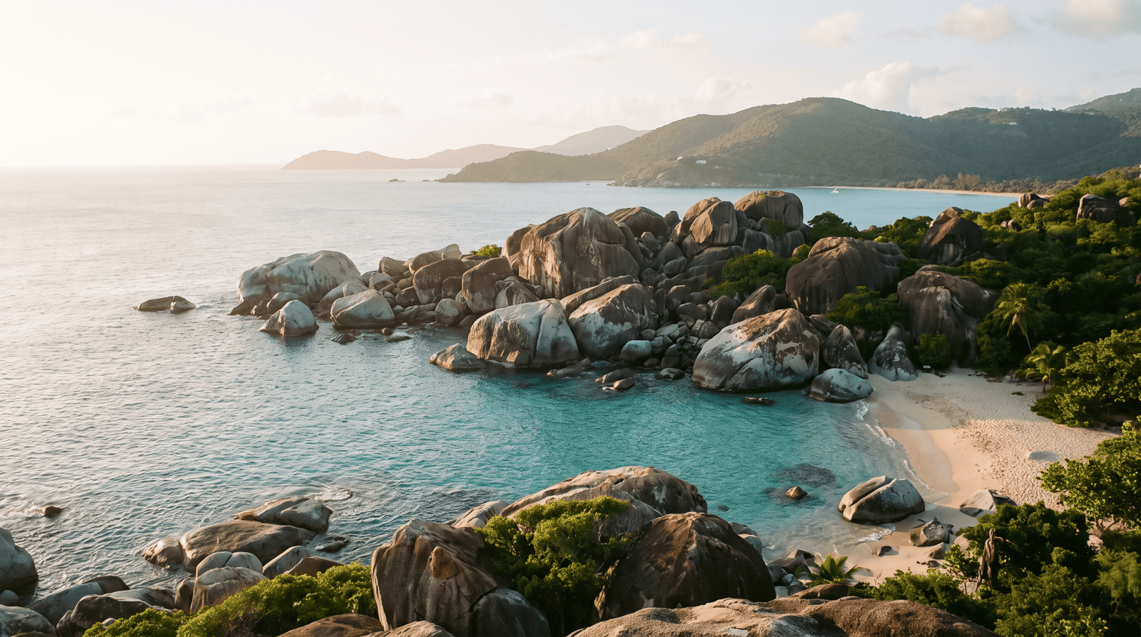 Paisaje de Islas Vírgenes Británicas con cobertura 4G/5G de la eSIM de PuraSIM