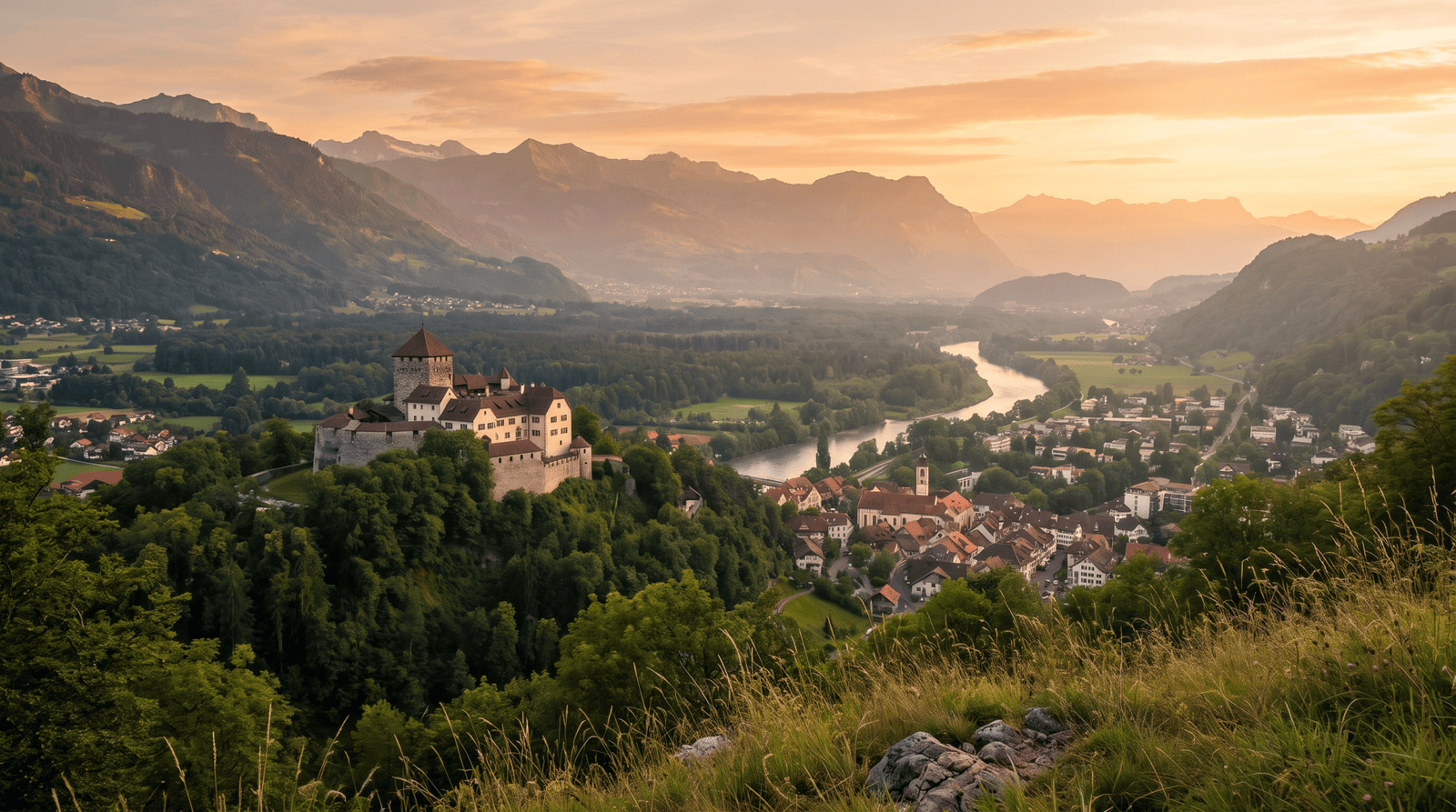 Paisaje de Liechtenstein con cobertura 4G/5G de la eSIM de PuraSIM