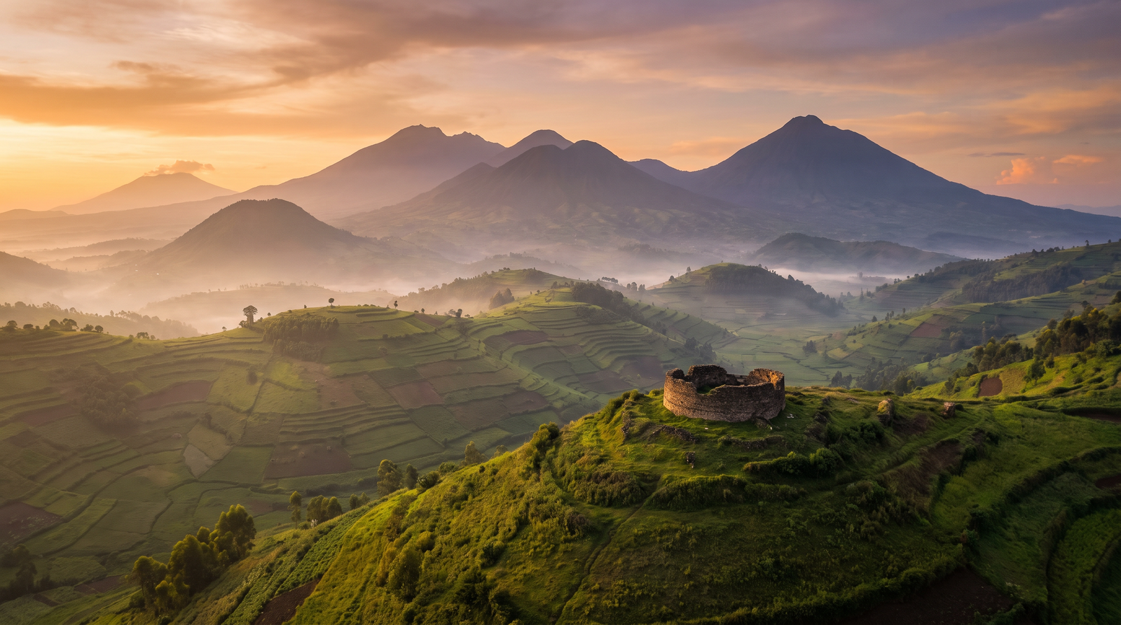 Paisaje de Ruanda con cobertura 4G/5G de la eSIM de PuraSIM
