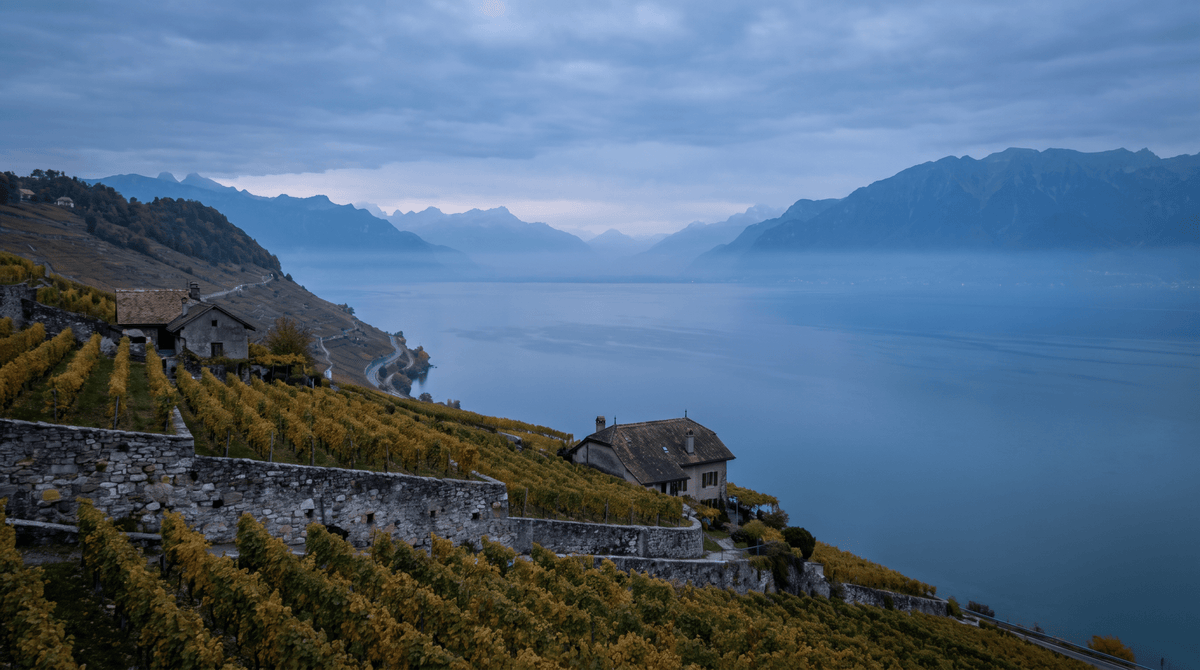 Atardecer en Suiza, conectado con datos móviles sin roaming