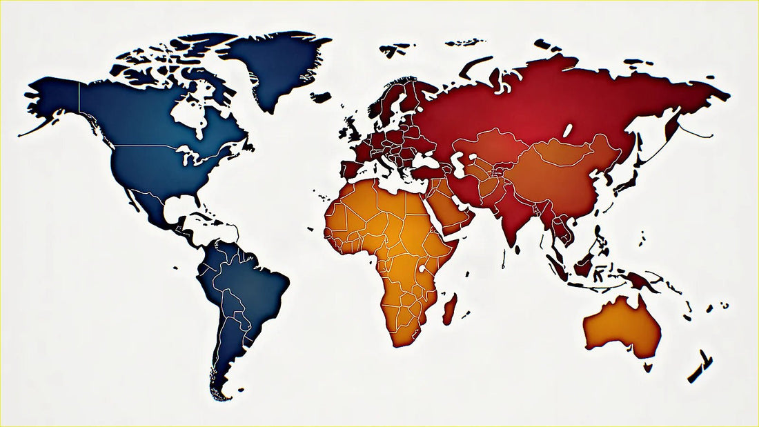 Mapa mundial con zonas de colores contrastados