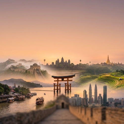 Vista de Asia 7 Países para viajeros con eSIM de datos