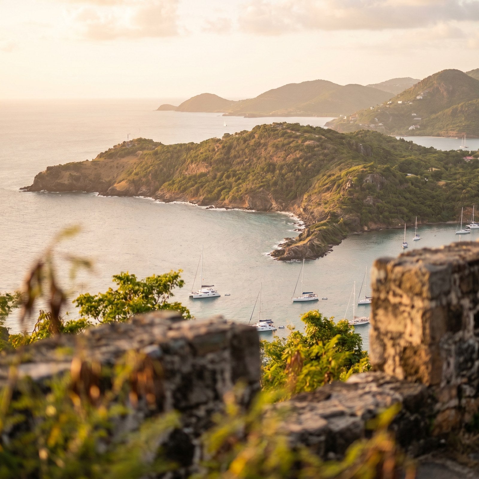Atardecer en Antigua y Barbuda, conectado con datos móviles sin roaming