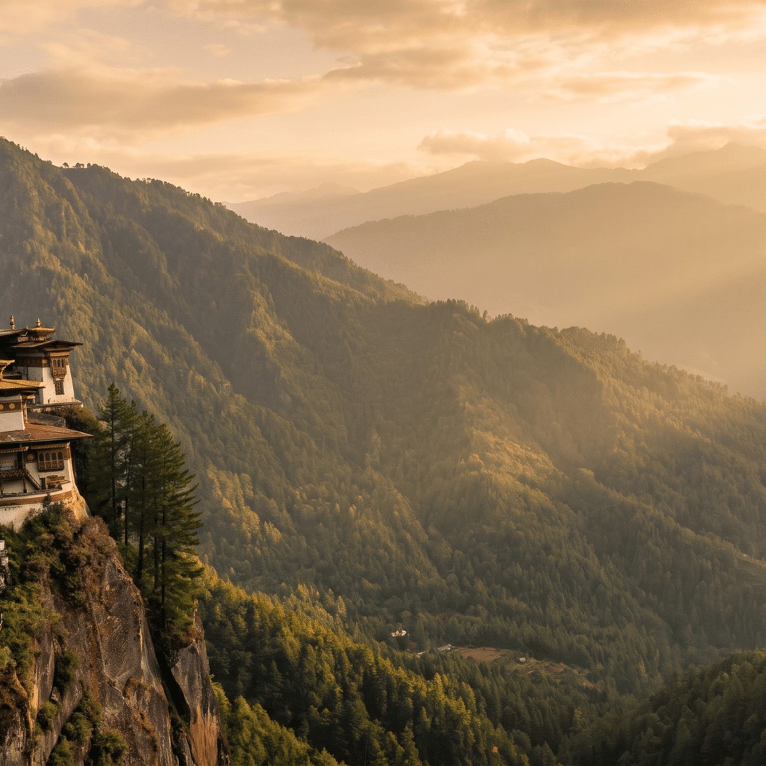 Paisaje de Bhutan con cobertura 4G/5G de la eSIM de PuraSIM