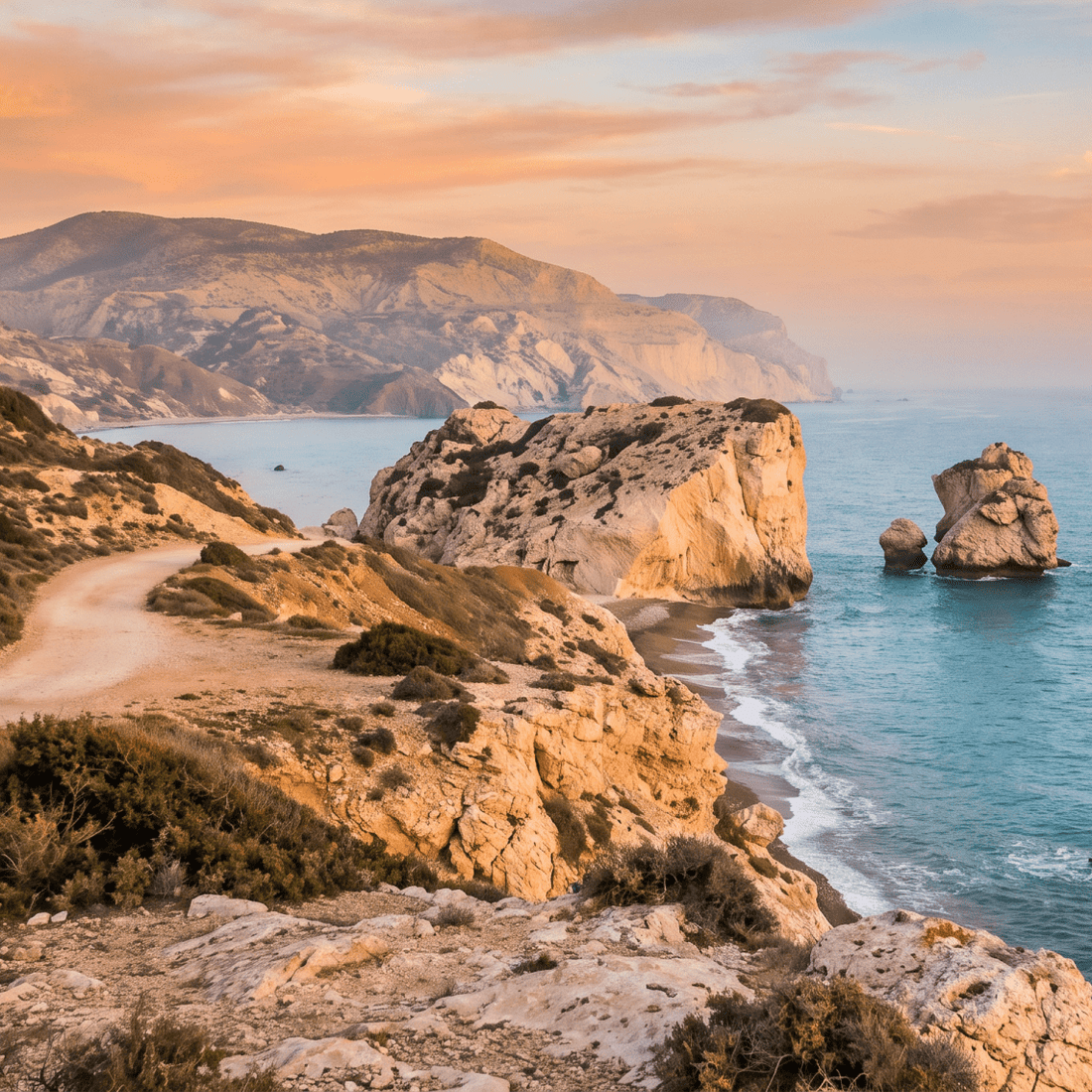 Paisaje de Chipre con cobertura 4G/5G de la eSIM de PuraSIM