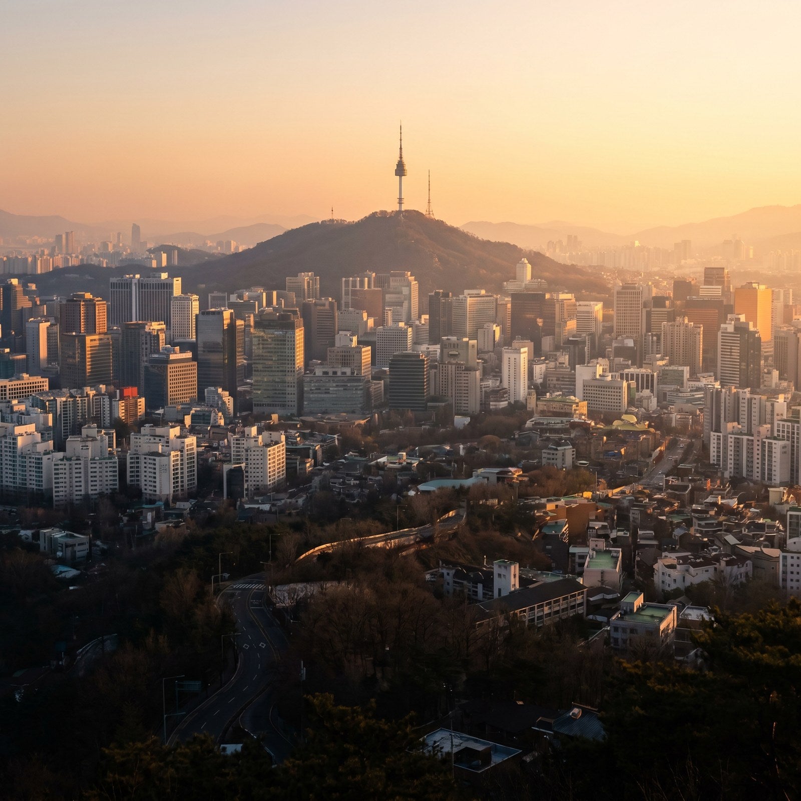 Atardecer en Corea del Sur, conectado con datos móviles sin roaming