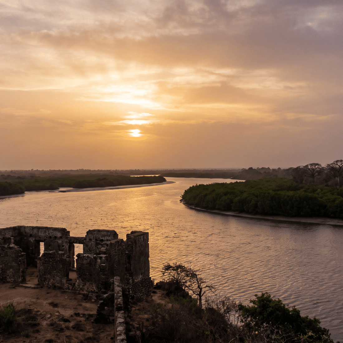 Paisaje de Gambia con cobertura 4G/5G de la eSIM de PuraSIM