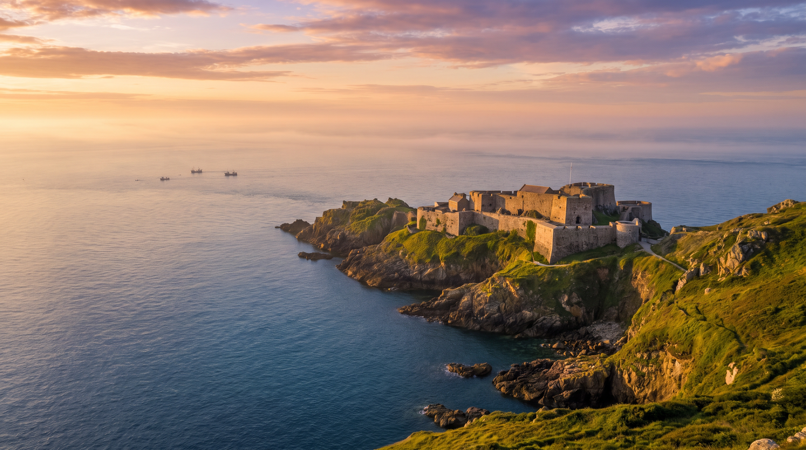Paisaje de Guernsey con cobertura 4G/5G de la eSIM de PuraSIM