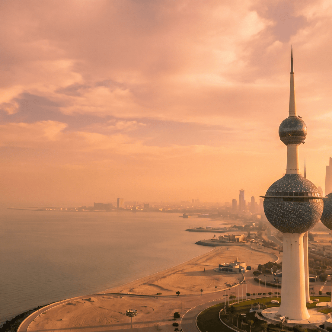 Paisaje de Kuwait con cobertura 4G/5G de la eSIM de PuraSIM