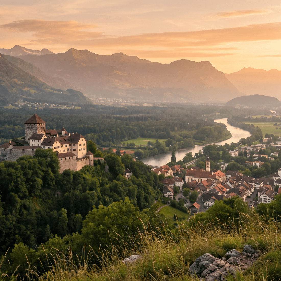 Paisaje de Liechtenstein con cobertura 4G/5G de la eSIM de PuraSIM