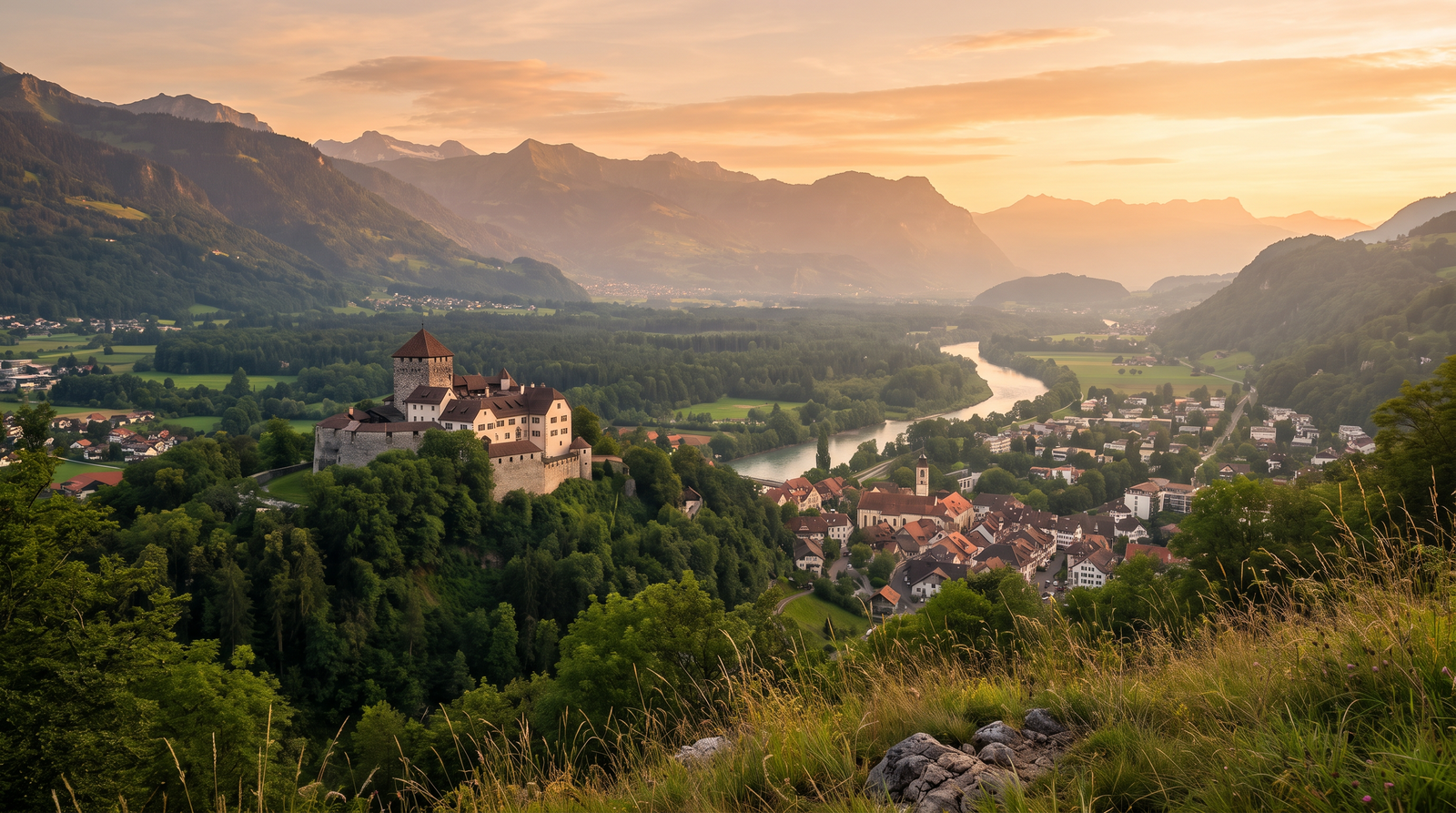 Paisaje de Liechtenstein con cobertura 4G/5G de la eSIM de PuraSIM