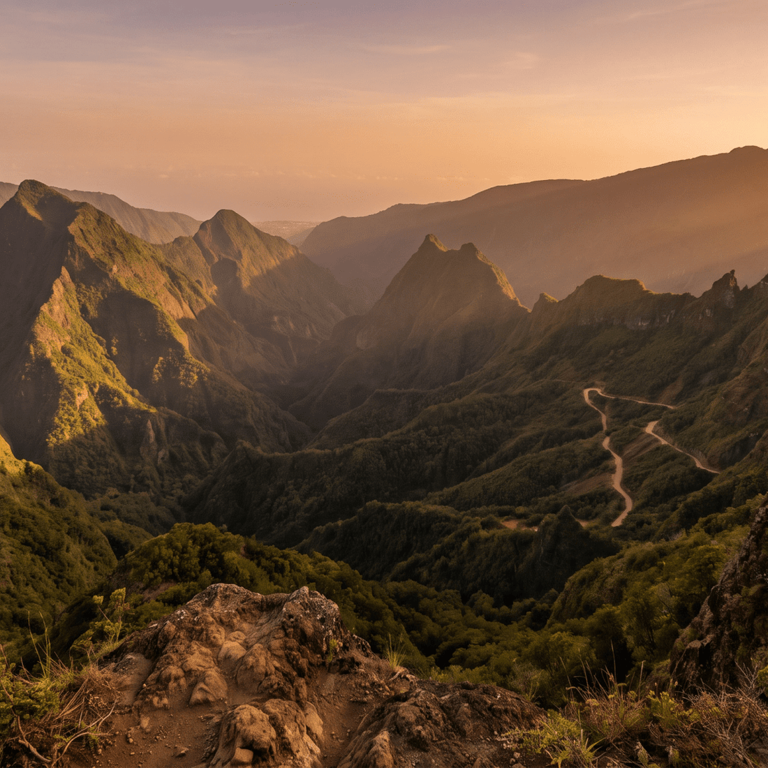Paisaje de Reunión con cobertura 4G/5G de la eSIM de PuraSIM