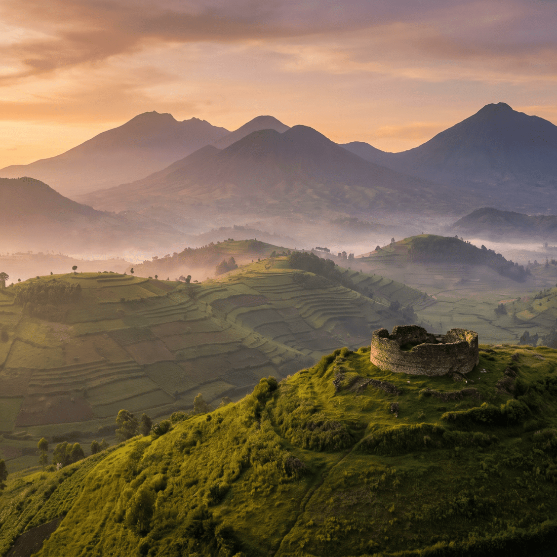 Paisaje de Ruanda con cobertura 4G/5G de la eSIM de PuraSIM
