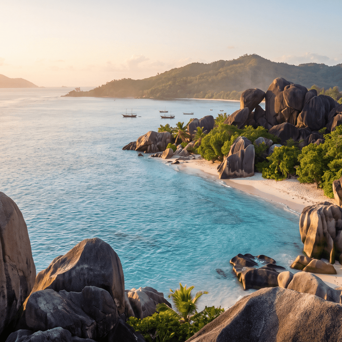 Paisaje de Seychelles con cobertura 4G/5G de la eSIM de PuraSIM